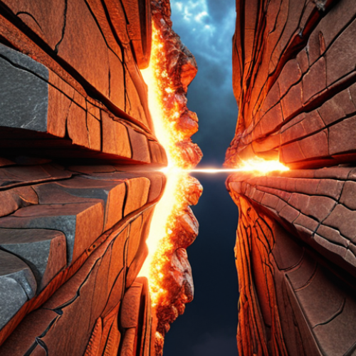Home 11 **Tectonic Plates Clash:** A dramatic visual representation of massive tectonic plates colliding and grinding against each other, creating immense pressure and energy. Include visual cues of the Earth's crust cracking and shifting.