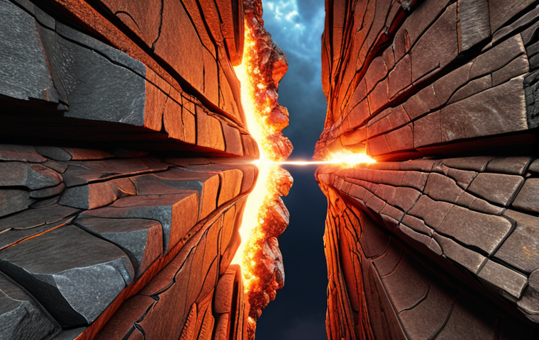 **Tectonic Plates Clash:** A dramatic visual representation of massive tectonic plates colliding and grinding against each other, creating immense pressure and energy. Include visual cues of the Earth's crust cracking and shifting.