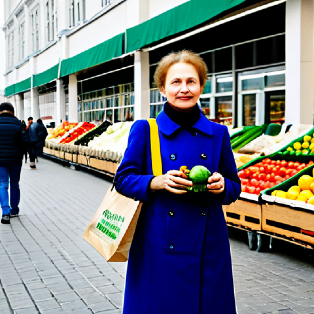인류와 자연 - Eco-Friendly Grocery Shopping in Moscow**

"A vibrant photo of a modern Russian woman with reusable ...