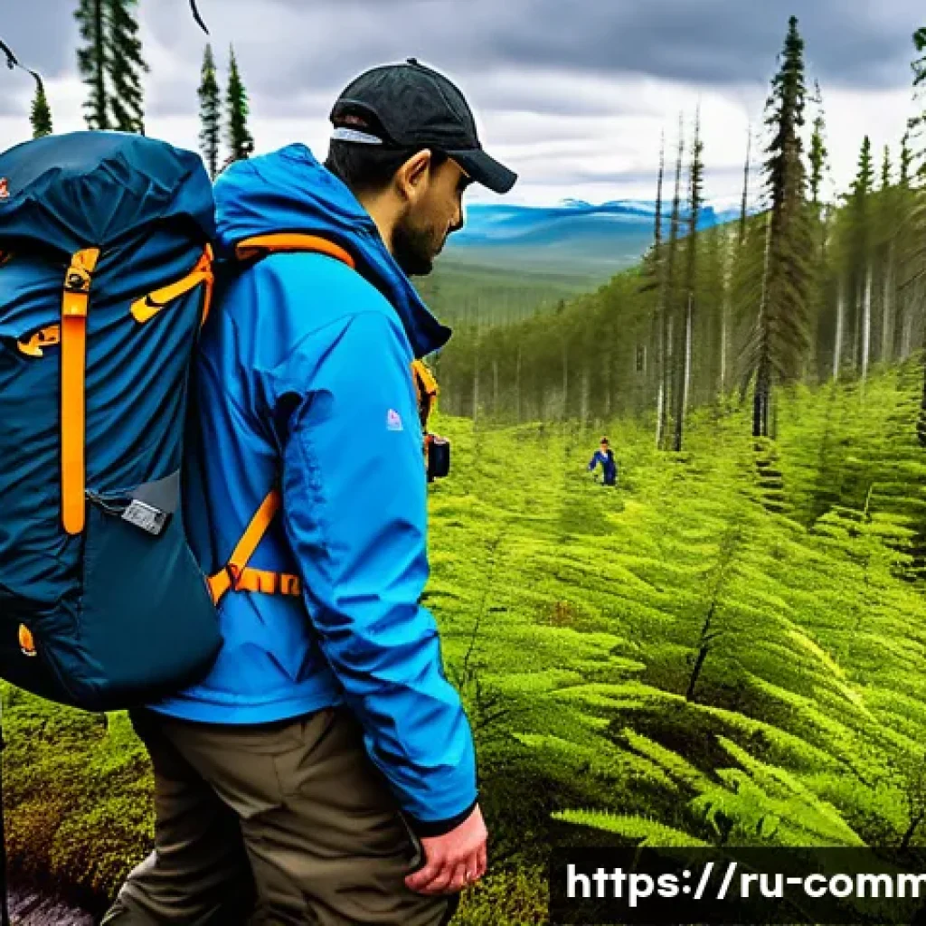 탐험가 - A high-tech scientific expedition team navigating through a dense Siberian taiga forest using advanc...