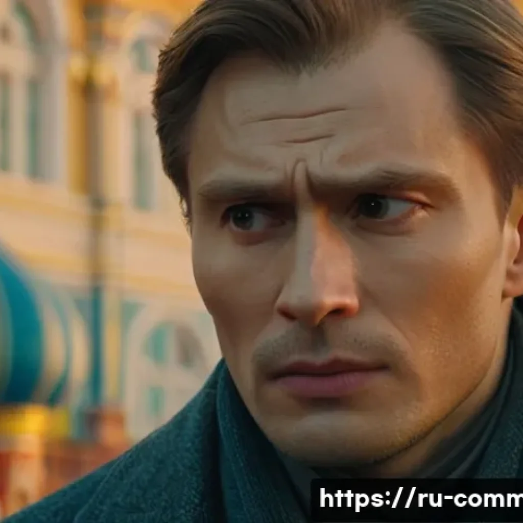 영화 상식 - A cinematic scene capturing a close-up of a thoughtful Russian actor’s face in soft, warm lighting, ...